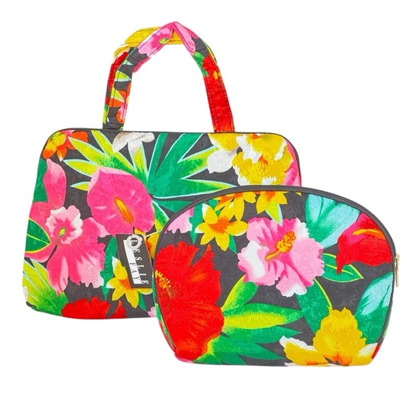 Leslie Fay Handbags - Vintage NEW WITH TAGS Leslie Fay Cosmetic Travel Bag Set Tropical Floral Multi